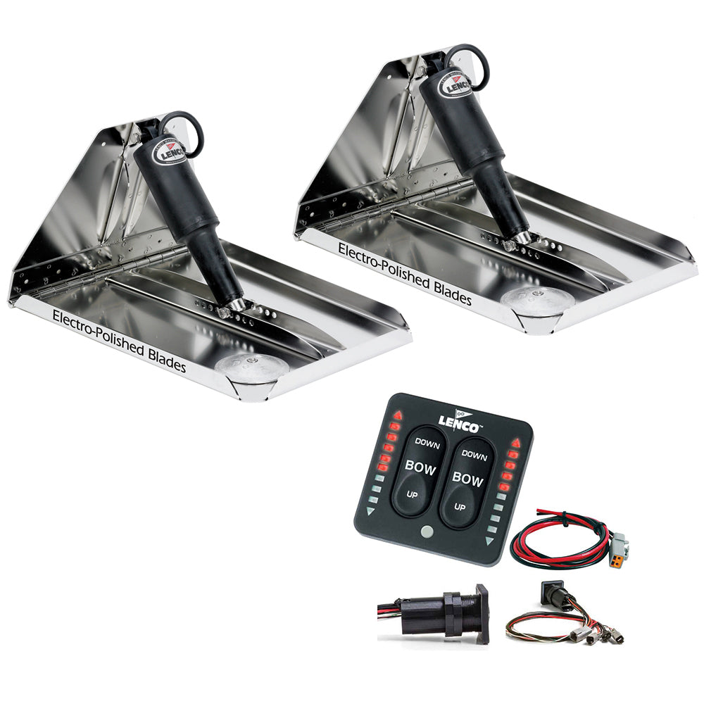 Lenco 16 x 12 Heavy Duty Performance Trim Tab Kit wLED Indicator Switch Kit 12V RT16X12HDI