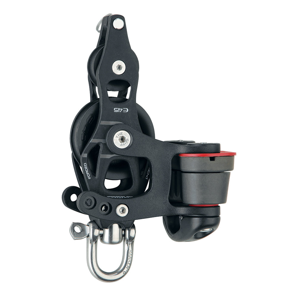 Harken 45mm Single Aluminum Element Fiddle Block wSwivel Becket  150 Cam Cleat 6234