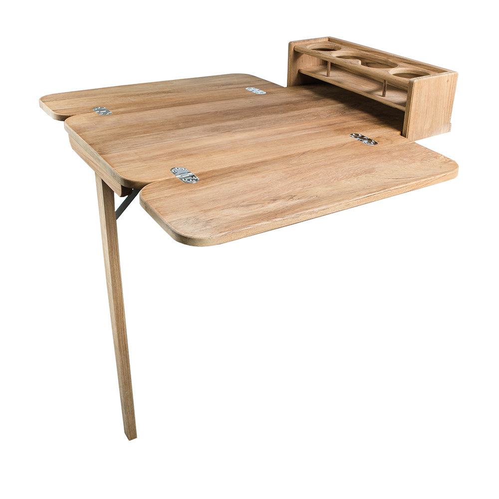 Whitecap Cockpit Table wFolding Leaves  4 Cupholders  Teak 61392C