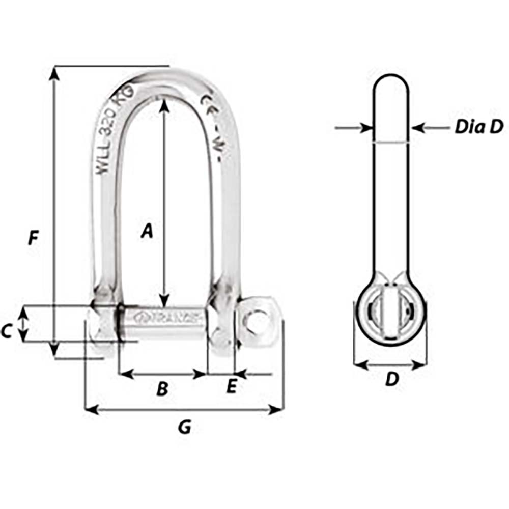 Wichard SelfLocking Long D Shackle  Diameter 8mm  516 1214W