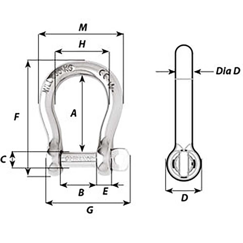 Wichard SelfLocking Bow Shackle  Diameter 4mm  532 1241W